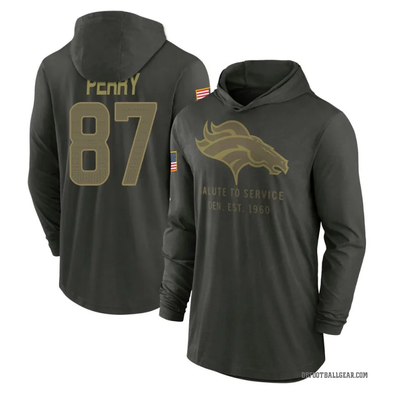 A.T. Perry Men's Green Denver Broncos Forest/ 2025 Salute to Service Sideline Lightweight Hooded Pullover Long Sleeve T-Shirt