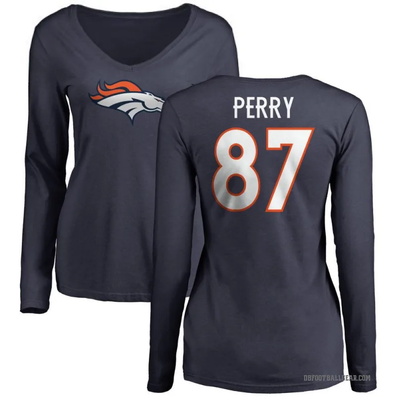 A.T. Perry Women's Navy Denver Broncos Logo Slim Fit Long Sleeve T-Shirt -