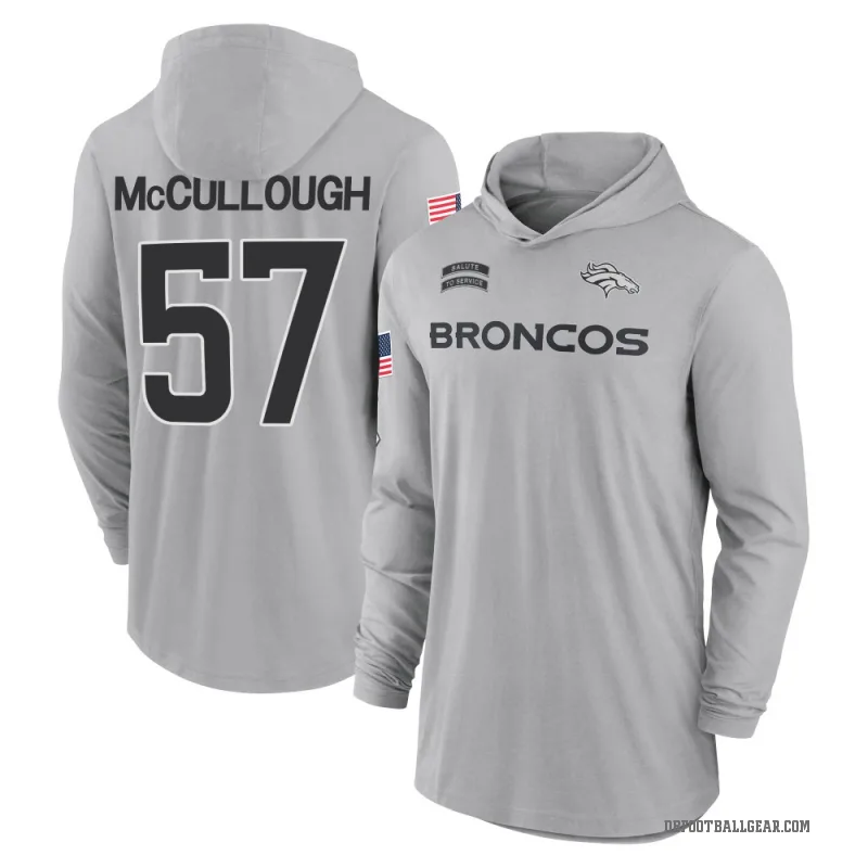 Dasan McCullough Men's Gray Denver Broncos 2024 Salute to Service Lightweight Performance Long Sleeve Hooded T-Shirt