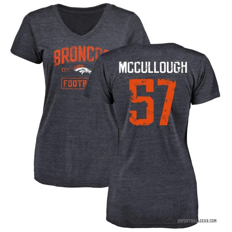 Dasan McCullough Women's Navy Denver Broncos Distressed V-Neck T-Shirt