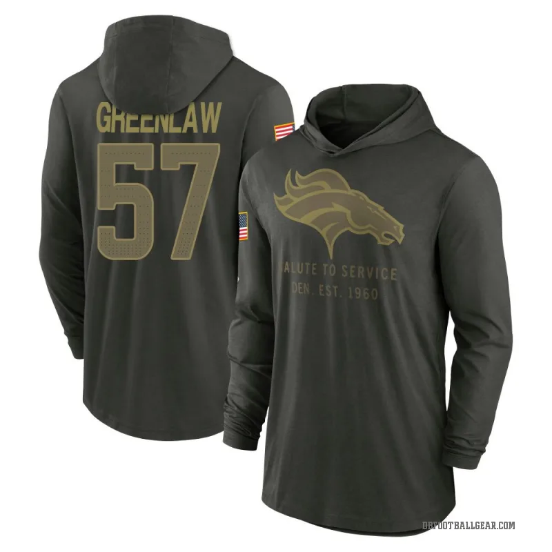 Dre Greenlaw Men's Green Denver Broncos Forest/ 2025 Salute to Service Sideline Lightweight Hooded Pullover Long Sleeve T-Shirt