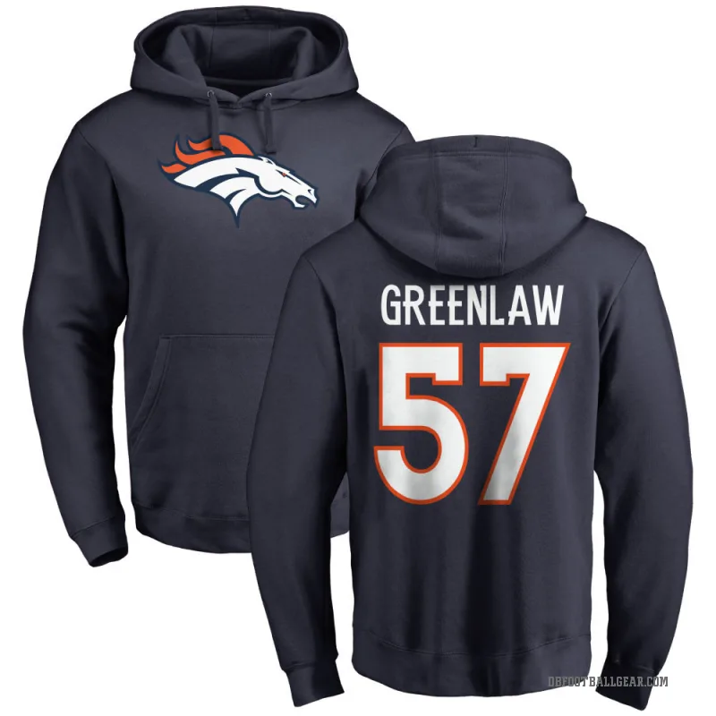 Dre Greenlaw Men's Green Denver Broncos Pro Line Navy Logo Pullover Hoodie