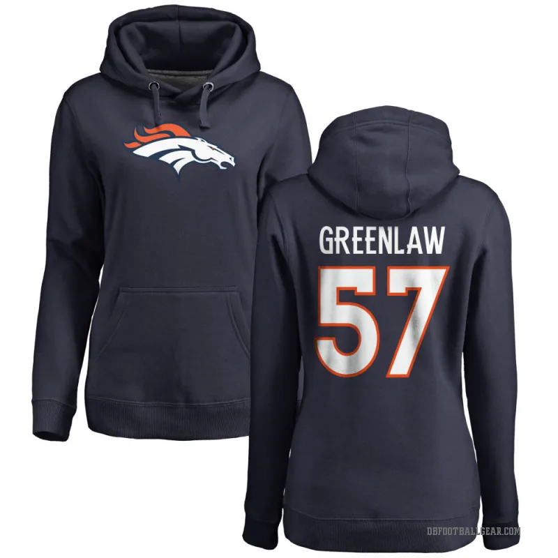 Dre Greenlaw Women's Green Denver Broncos Pro Line Navy Logo Pullover Hoodie