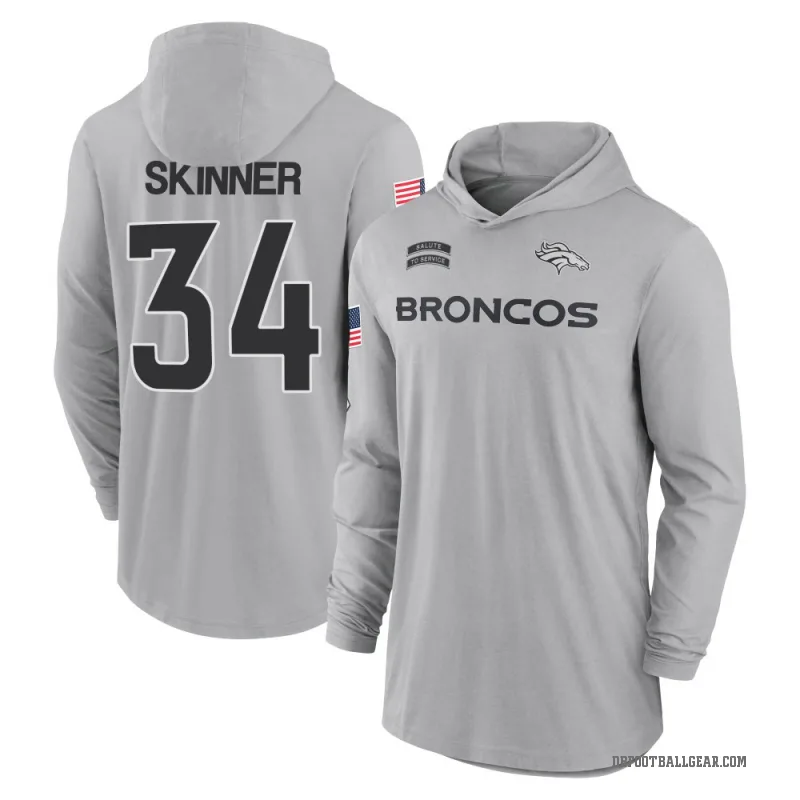 JL Skinner Men's Gray Denver Broncos 2024 Salute to Service Lightweight Performance Long Sleeve Hooded T-Shirt