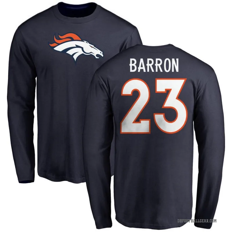 Jahdae Barron Men's Navy Denver Broncos Logo Long Sleeve T-Shirt -