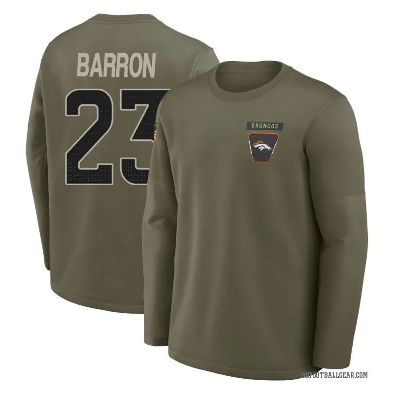 Jahdae Barron Men's Olive Denver Broncos 2025 Salute to Service Sideline Coaches Long Sleeve T-Shirt