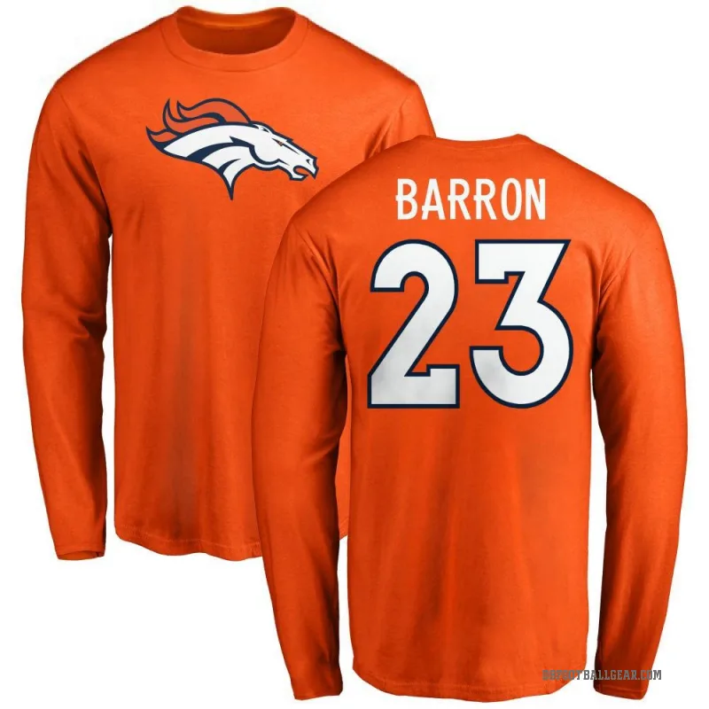 Jahdae Barron Men's Orange Denver Broncos Logo Long Sleeve T-Shirt -