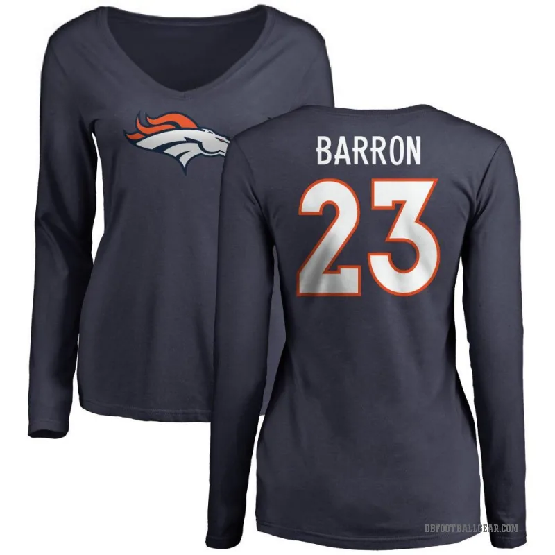 Jahdae Barron Women's Navy Denver Broncos Logo Slim Fit Long Sleeve T-Shirt -