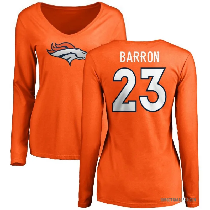 Jahdae Barron Women's Orange Denver Broncos Logo Slim Fit Long Sleeve T-Shirt -