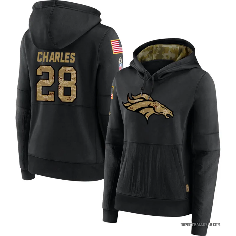 Jamaal Charles Women's Black Denver Broncos 2020 Salute to Service Sideline Performance Pullover Hoodie