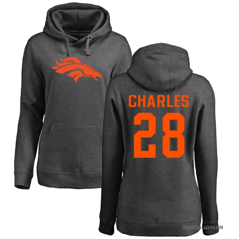 Jamaal Charles Women's Denver Broncos Pro Line by Branded Ash One Color Pullover Hoodie