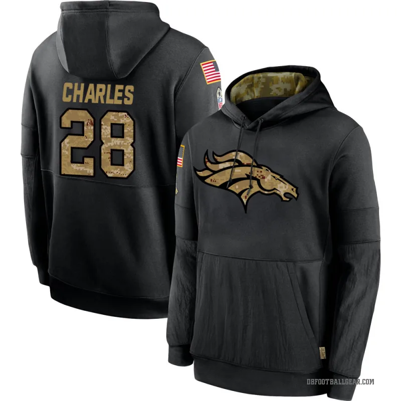 Jamaal Charles Youth Black Denver Broncos 2020 Salute to Service Sideline Performance Pullover Hoodie