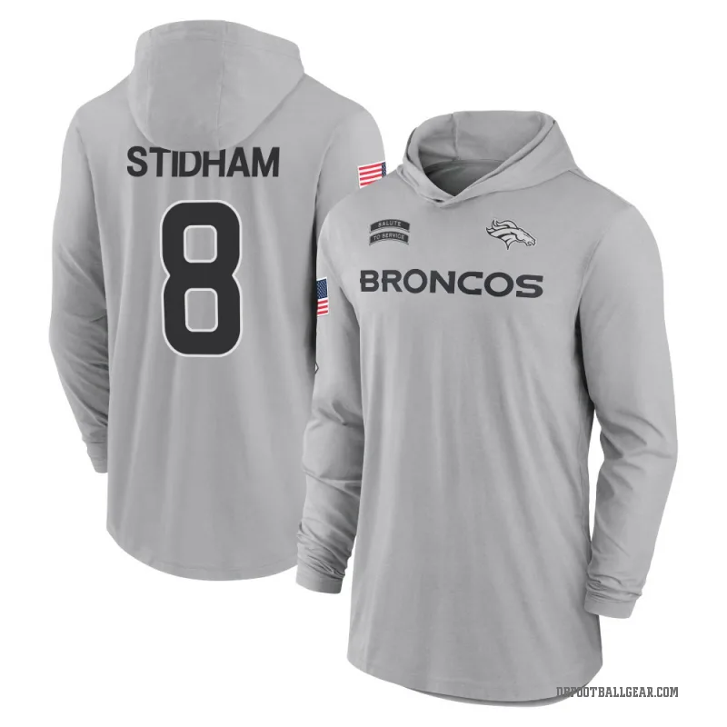 Jarrett Stidham Youth Gray Denver Broncos 2024 Salute to Service Lightweight Performance Long Sleeve Hooded T-Shirt