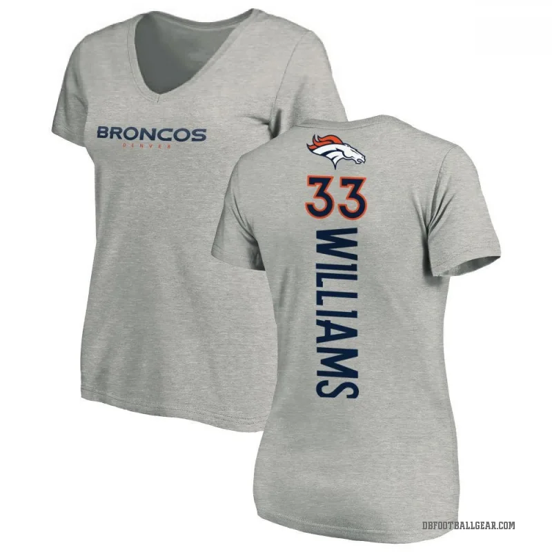 Javonte Williams Women's Ash Denver Broncos Backer V-Neck T-Shirt -