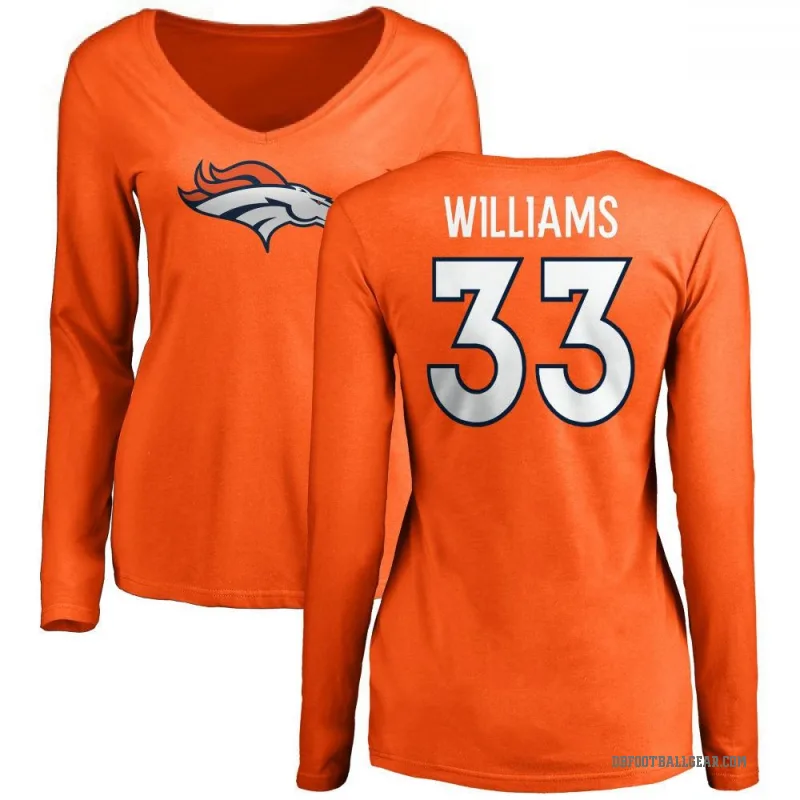 Javonte Williams Women's Orange Denver Broncos Logo Slim Fit Long Sleeve T-Shirt -