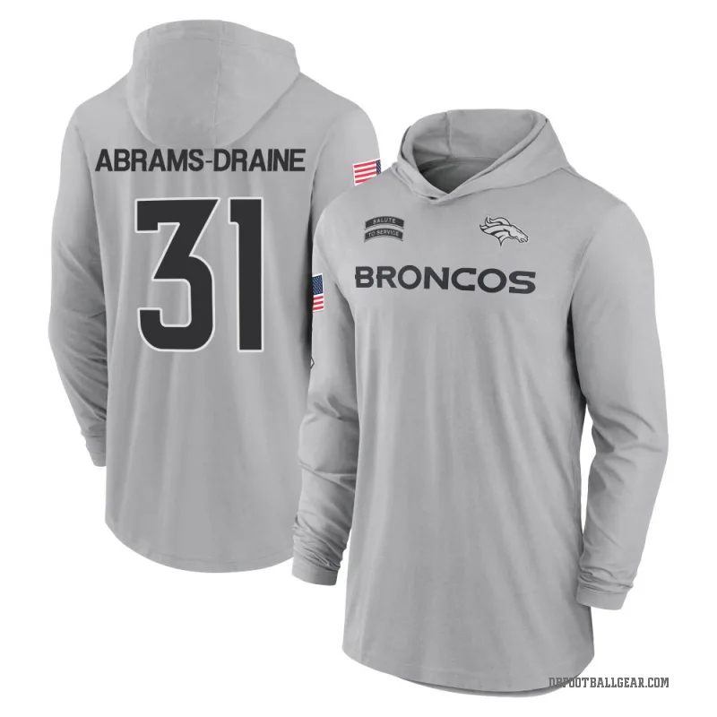 Kris Abrams-Draine Youth Gray Denver Broncos 2024 Salute to Service Lightweight Performance Long Sleeve Hooded T-Shirt