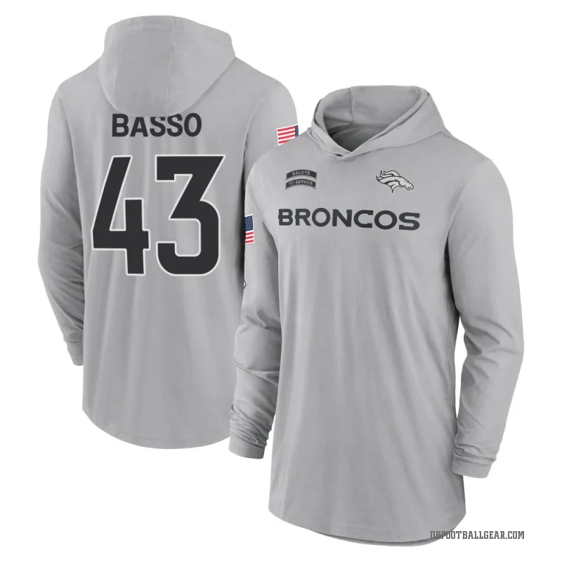 Luke Basso Men's Gray Denver Broncos 2024 Salute to Service Lightweight Performance Long Sleeve Hooded T-Shirt