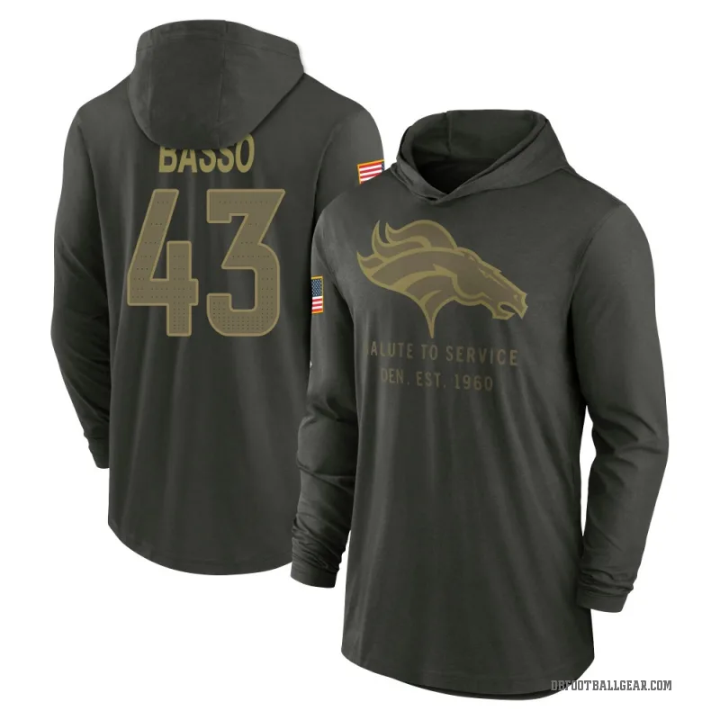 Luke Basso Men's Green Denver Broncos Forest/ 2025 Salute to Service Sideline Lightweight Hooded Pullover Long Sleeve T-Shirt