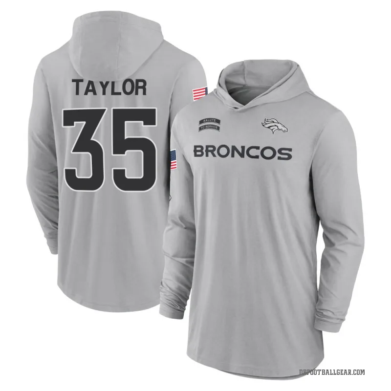 Reese Taylor Youth Gray Denver Broncos 2024 Salute to Service Lightweight Performance Long Sleeve Hooded T-Shirt