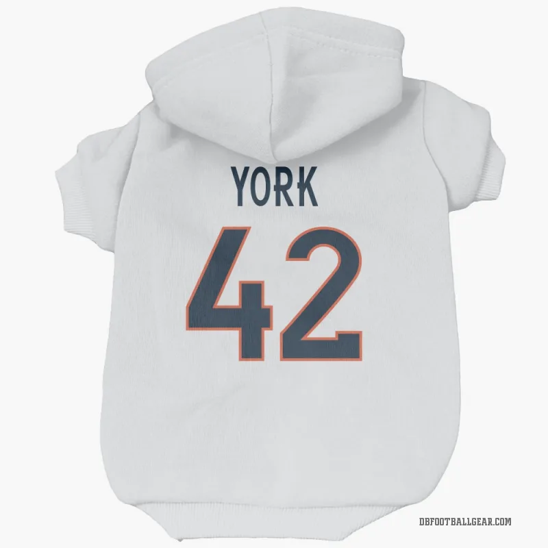 Taurean York  White Denver Broncos  Cat & Dog Pet Hoodie