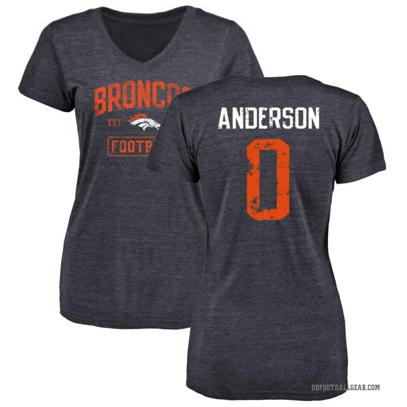 Tycen Anderson Women's Navy Denver Broncos Distressed V-Neck T-Shirt